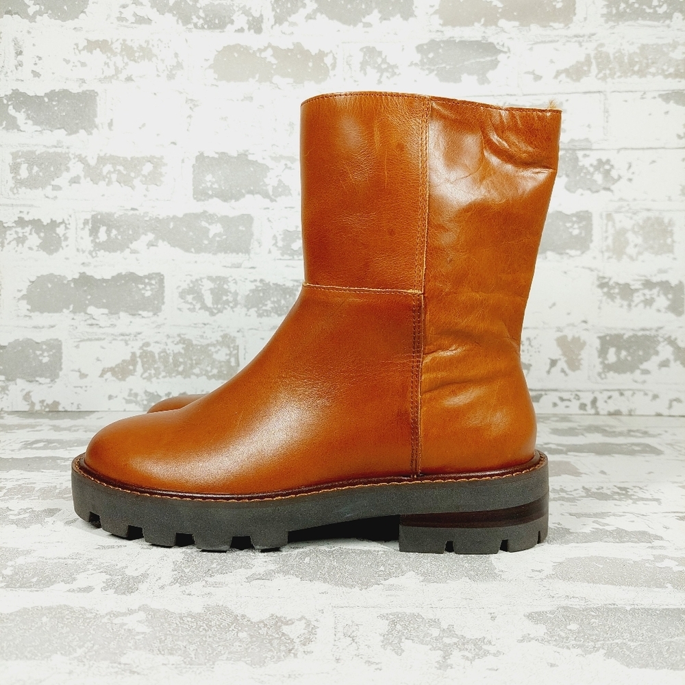 New Vince Camuto Telvanni Brown Leather Zip Up Ankle Boots A643